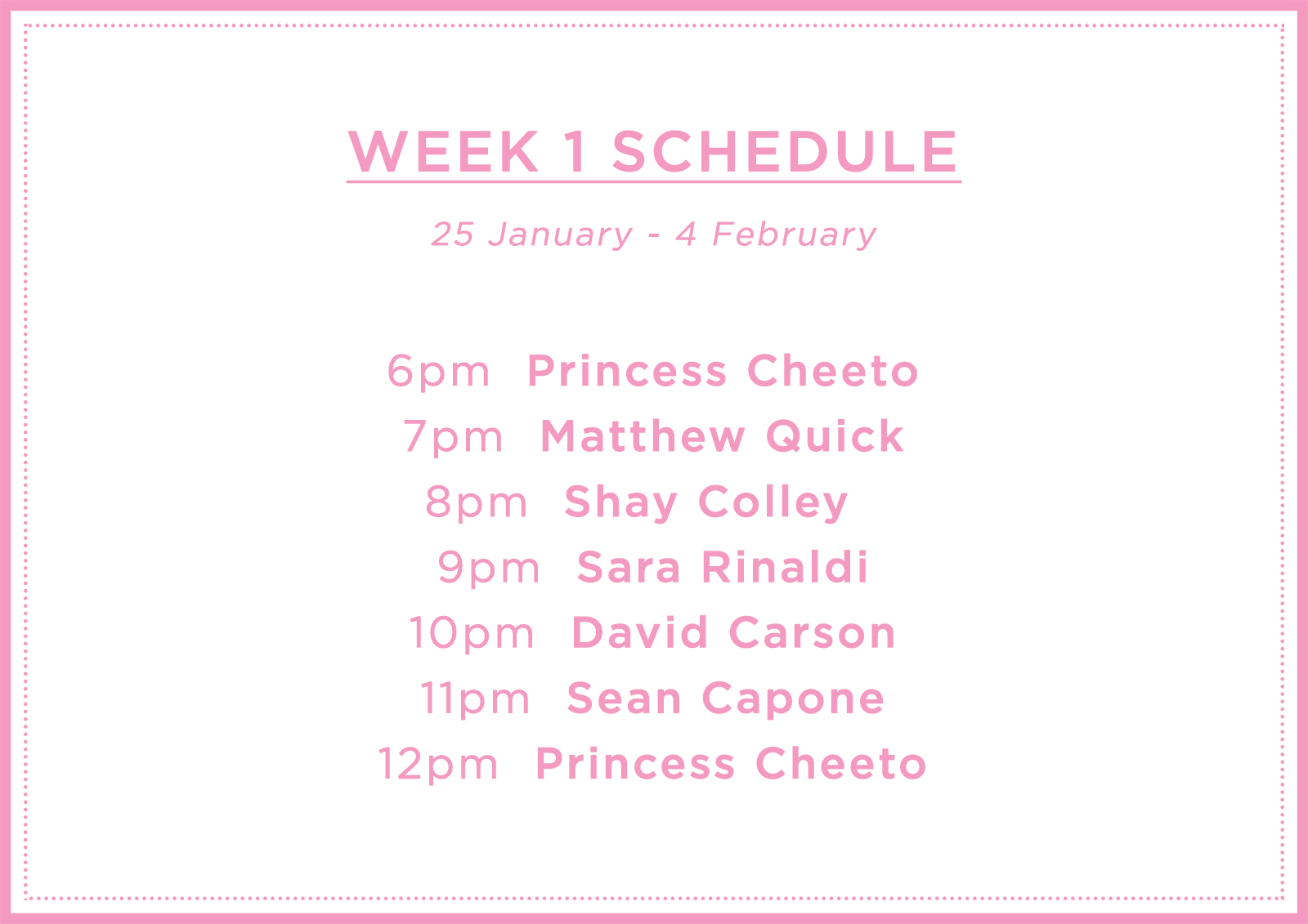 Lightbox Schedule Week 1