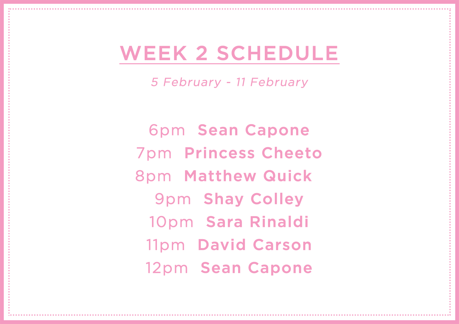 Lightbox Schedule Week 2